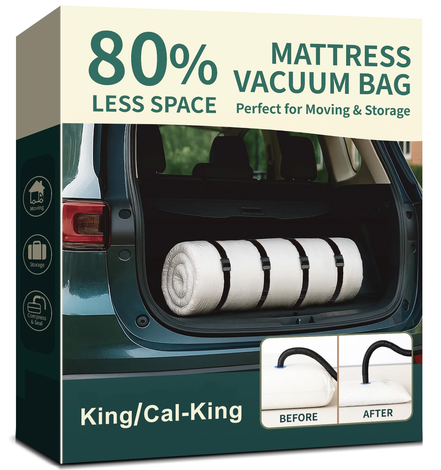 BeeCoAoo mattress vacuum bag rolled into a compact form for easy moving and storage.