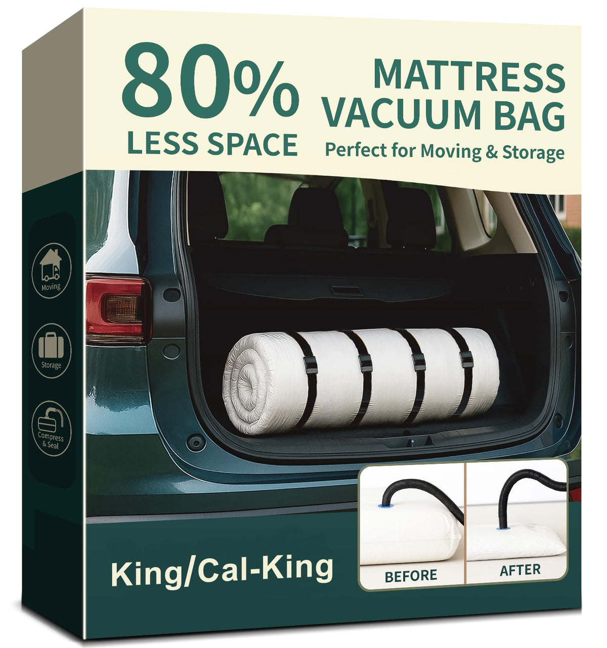 BeeCoAoo mattress vacuum bag rolled into a compact form for easy moving and storage.