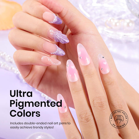 Beetles 2-in-1 Shimmer Gel Swirl highlights swirl and slash shapes.