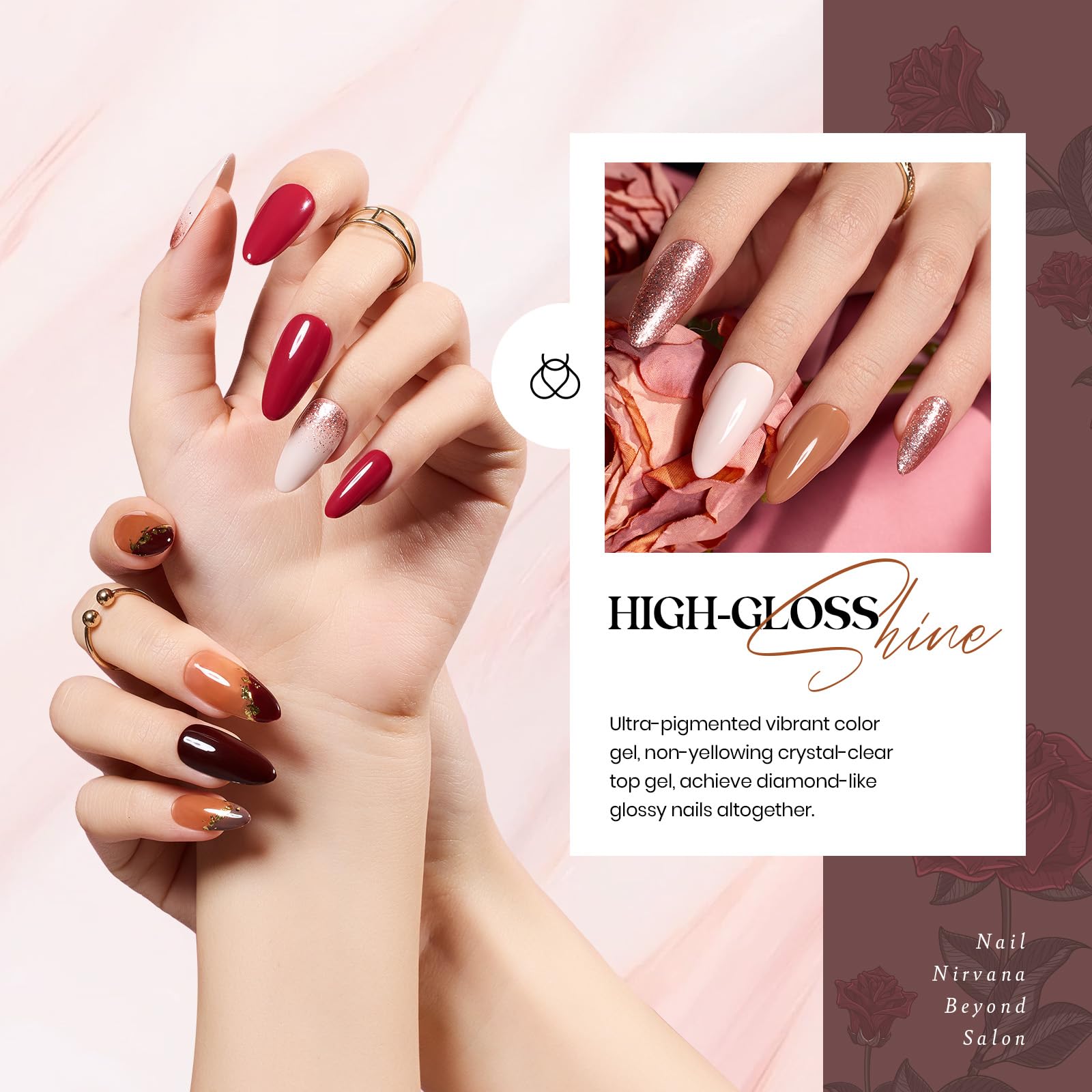 Beetles gel polish swatches on nails show rich color payoff.