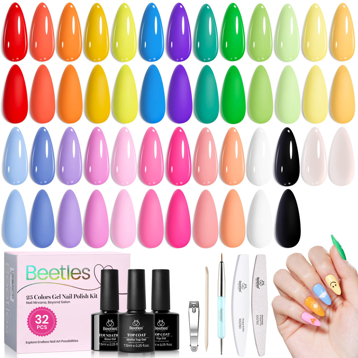 Beetles Gel Polish Set display with Doodle Dreams colors for vibrant nails.