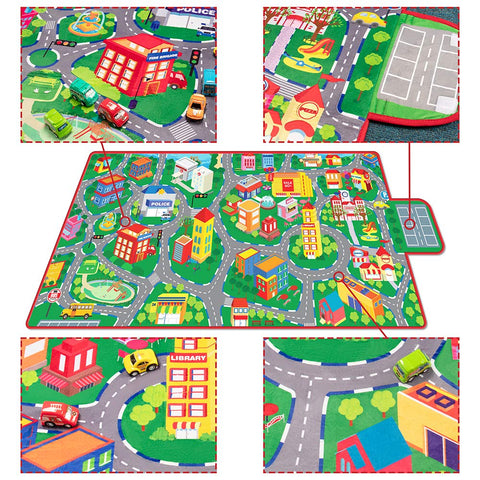 Beetoy car rug includes six toy cars for immediate play