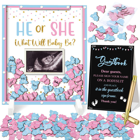 Beeveer gender reveal frame photo centerpiece for warm party keepsakes.