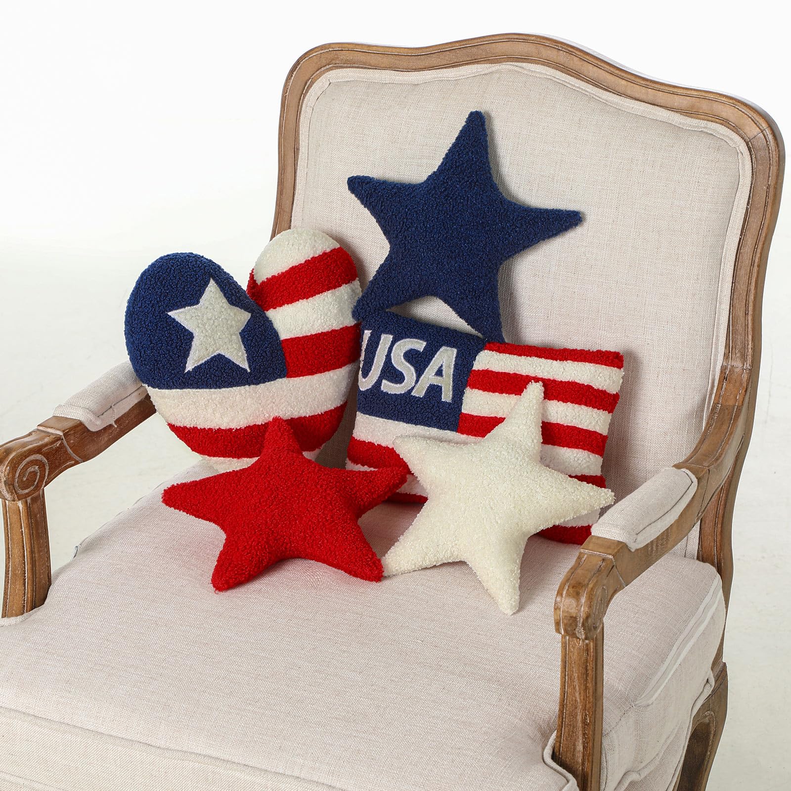 Beeveer patriotic set on sofa creates a coordinated festive focal point