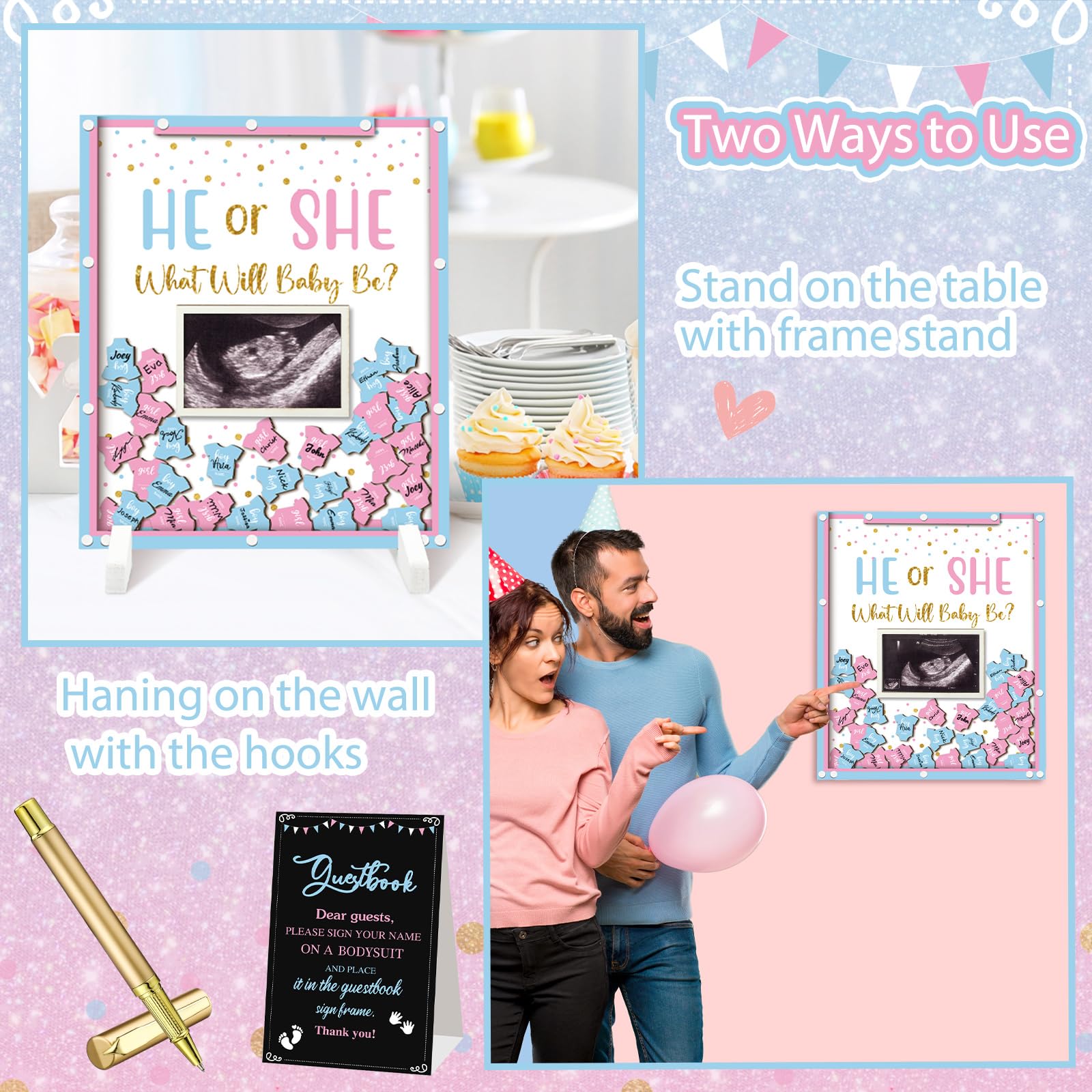 Beeveer pink blue theme decor adds festive mood to baby showers.