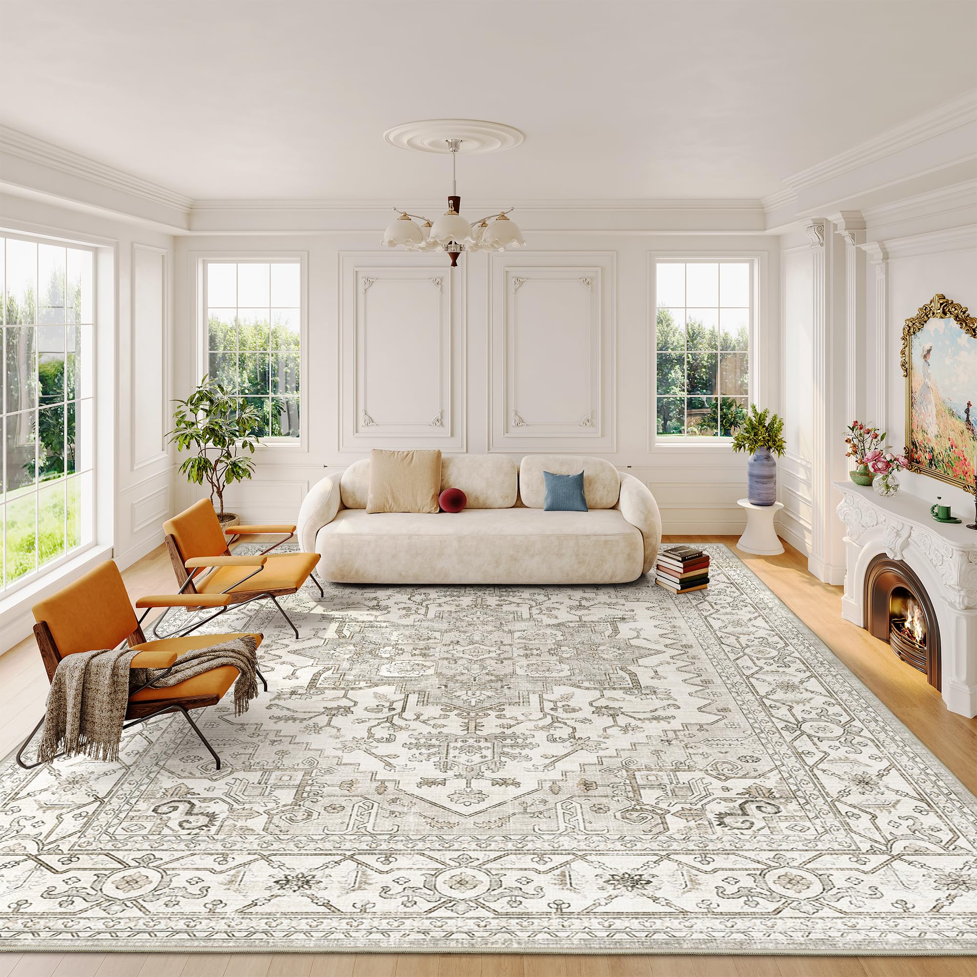 befbee 8x10 area rug in living room showing versatile style and easy-care maintenance