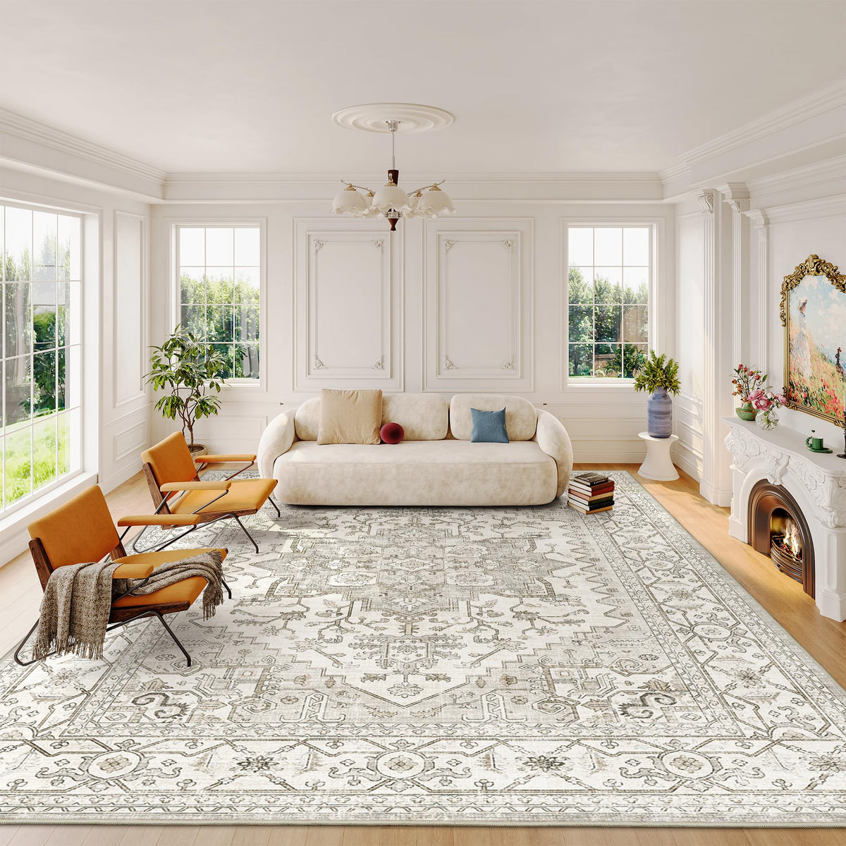 befbee 8x10 area rug in living room showing versatile style and easy-care maintenance