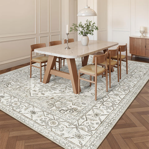 befbee living room setup features beige vintage rug blending with decor and warmth