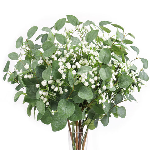 Beferr eucalyptus stems close-up for lifelike centerpiece greenery.