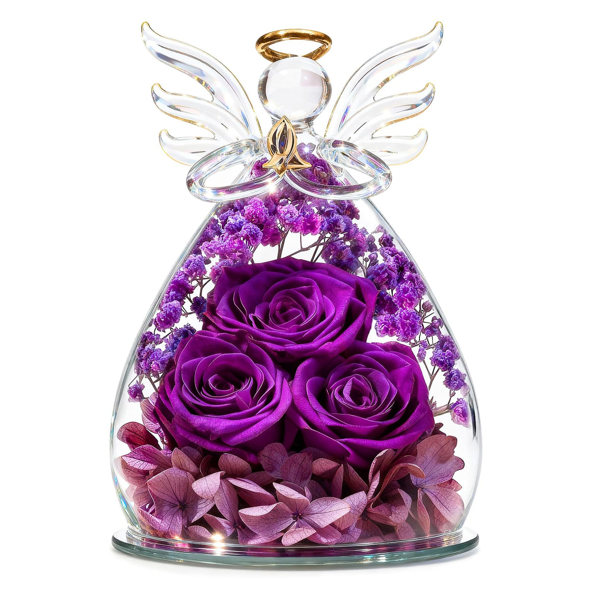 Beferr Forever Preserved Rose in Glass Angel close-up, a lasting keepsake for Mom.