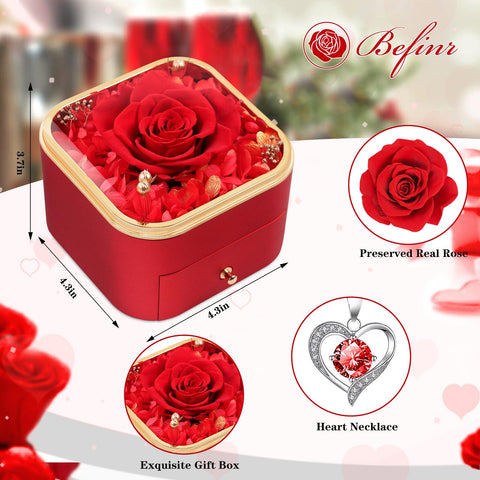 Beferr forever rose gift box with heart necklace, ideal for Mothers Day and birthdays.