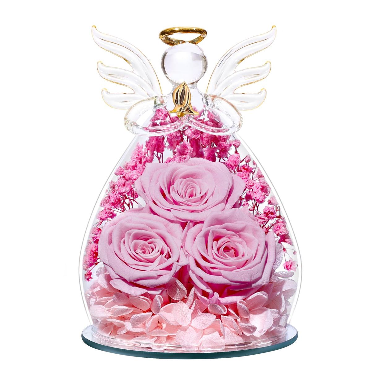 Beferr Forever Rose in Glass Angel glows softly for Mother's Day ambience.