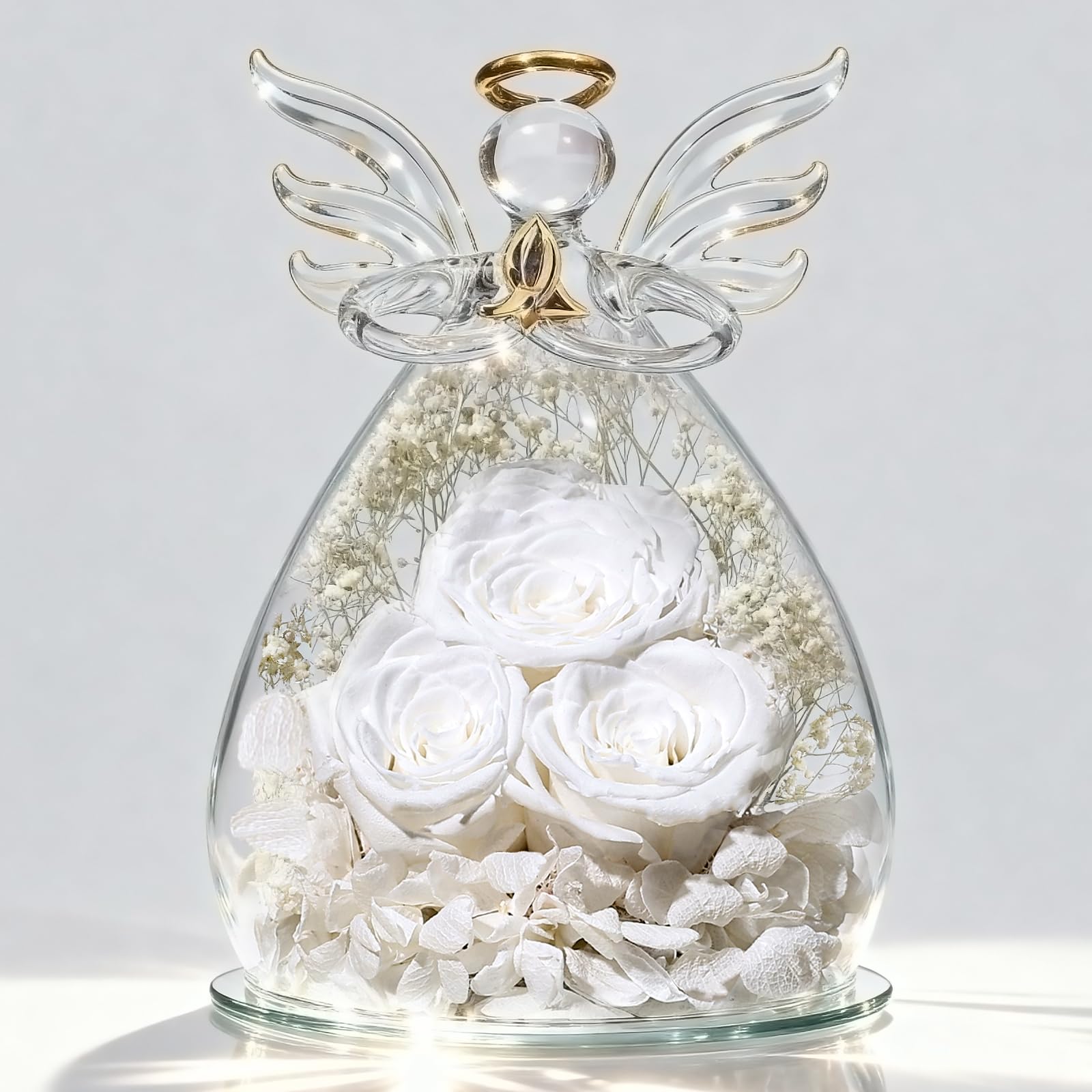 Beferr Forever Rose in Glass Angel figurine glows softly for elegant home decor.