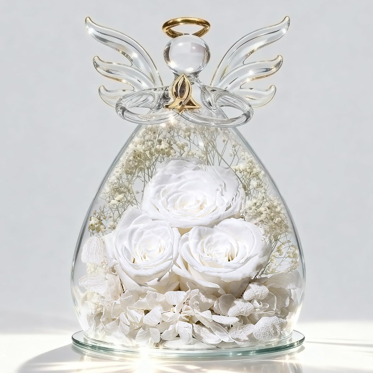 Beferr Forever Rose in Glass Angel figurine glows softly for elegant home decor.