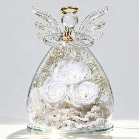 Beferr Forever Rose in Glass Angel figurine glows softly for elegant home decor.
