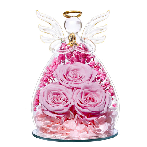Beferr Forever Rose in Glass Angel glows softly for Mother's Day ambience.