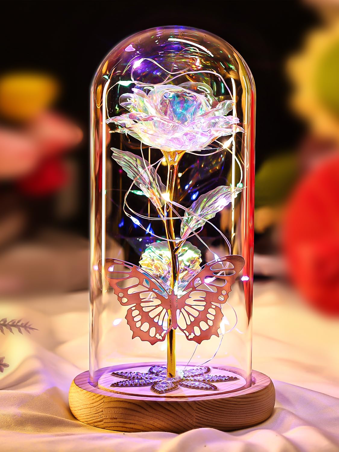 Beferr galaxy glass rose in a dome enhances elegant home decor and preserves a lasting memory