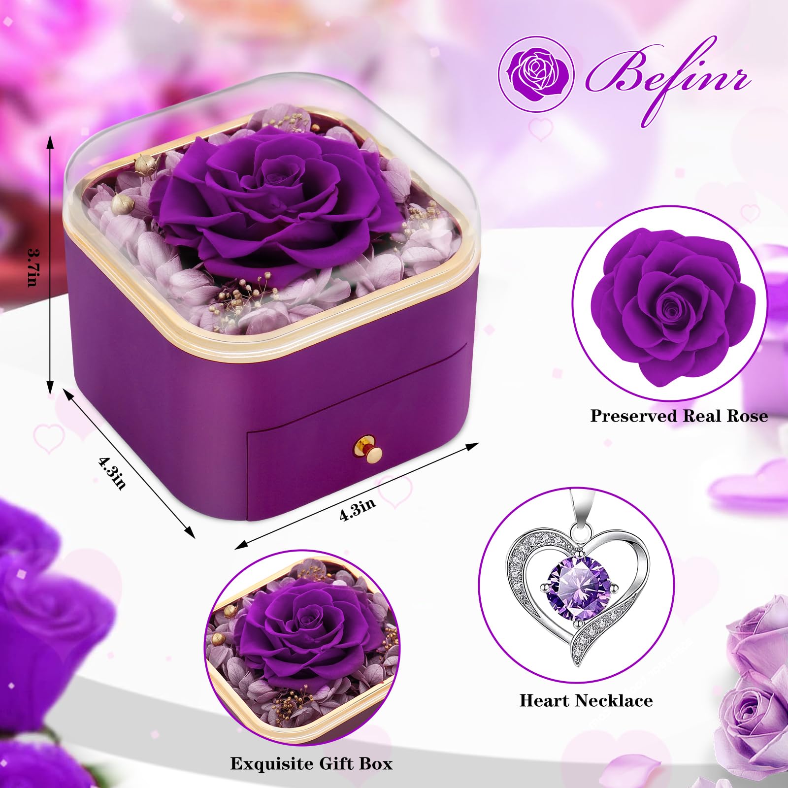 Beferr gift box with rose and necklace, ideal for gifting on special occasions