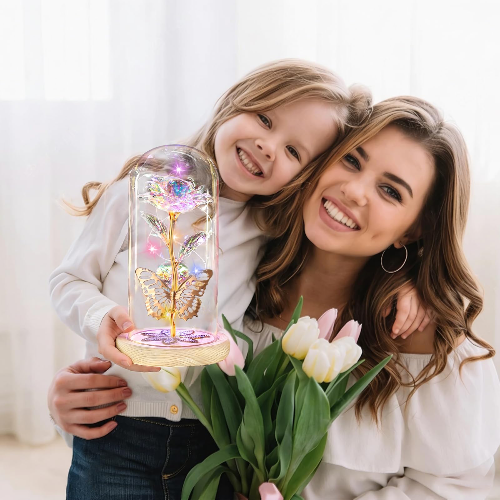 Beferr light-up rose lamp brightens a shelf with a soft, lasting glow