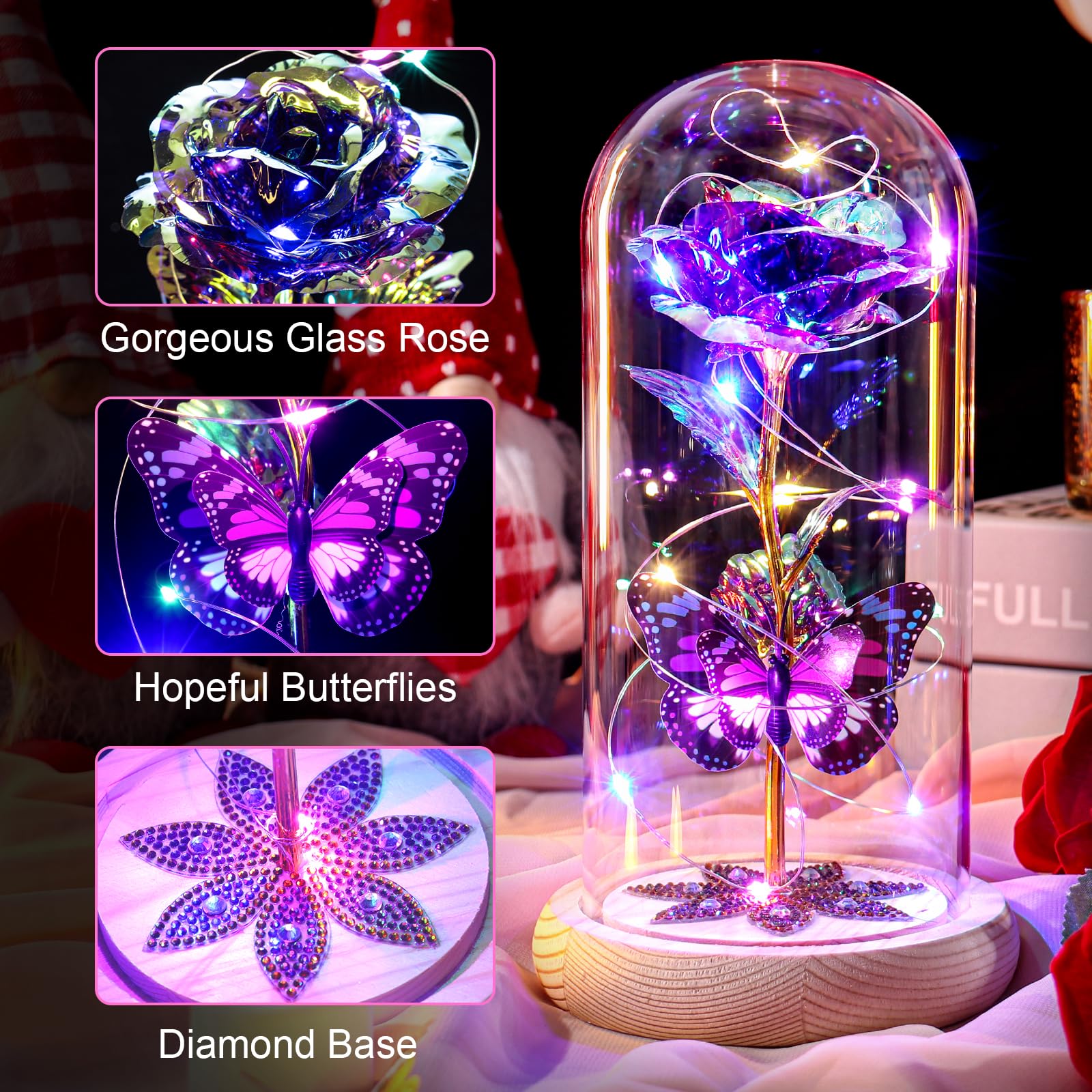 Beferr Light-up Rose on Wood Base adds a warm glow to nightstands.