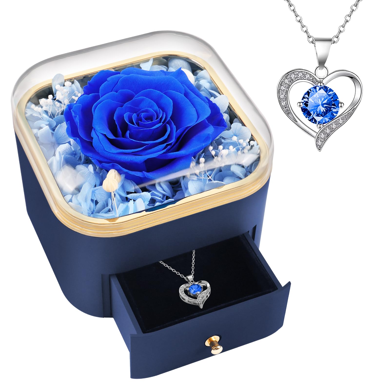 Beferr preserved blue rose with necklace, a lasting keepsake gift