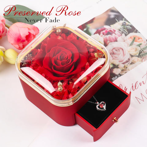 Beferr preserved rose care in room temperature; no water or direct sun needed.