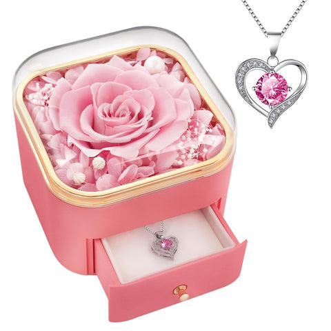 Beferr preserved rose with necklace in gift box, lasting romantic keepsake