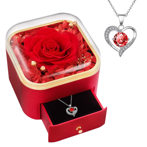 Beferr preserved rose with necklace in a luxury gift box, a timeless keepsake for anniversaries.