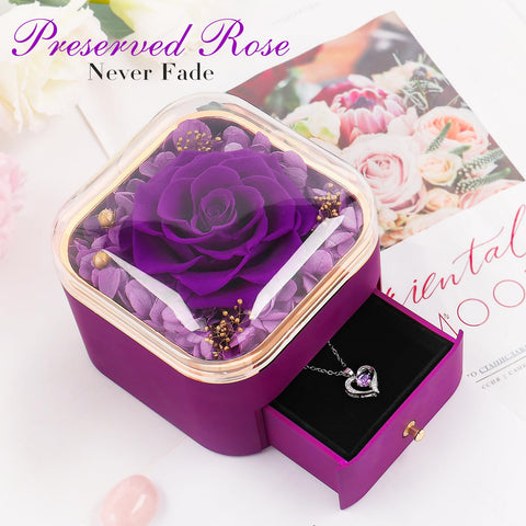 Beferr rose and necklace on table, ready for presentation