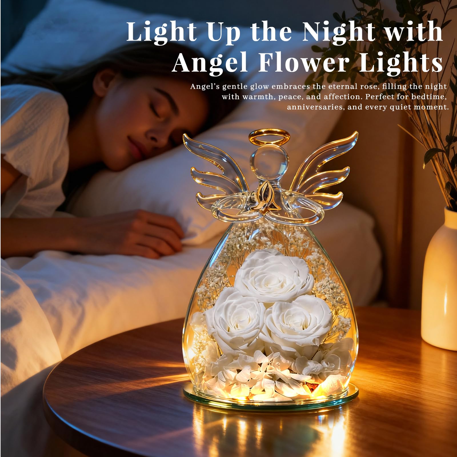 Beferr Rose LED Angel Figurine with lights adds romance to any room.