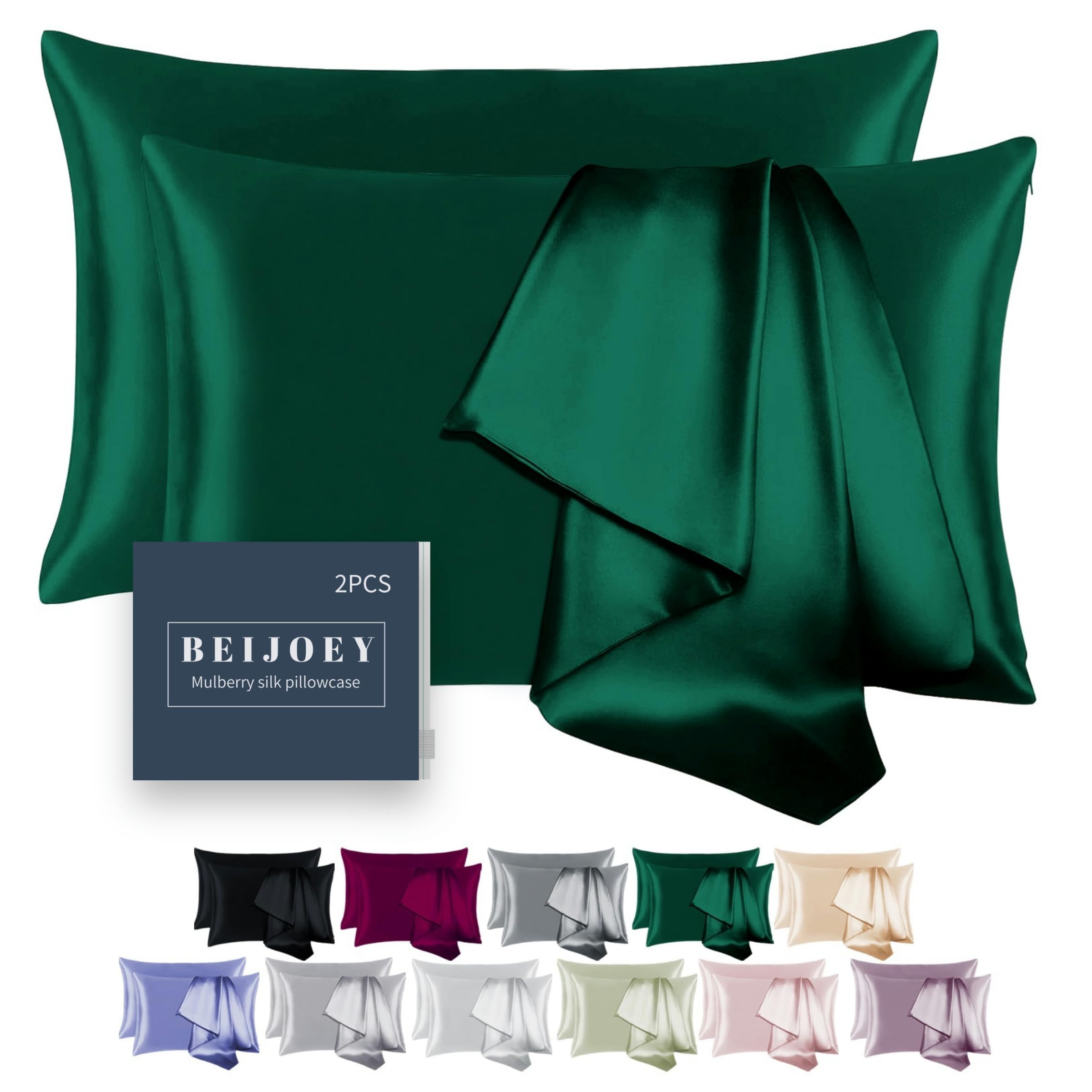 BEIJOEY silk pillowcase 2-pack close-up shows smooth, skin-friendly fabric.
