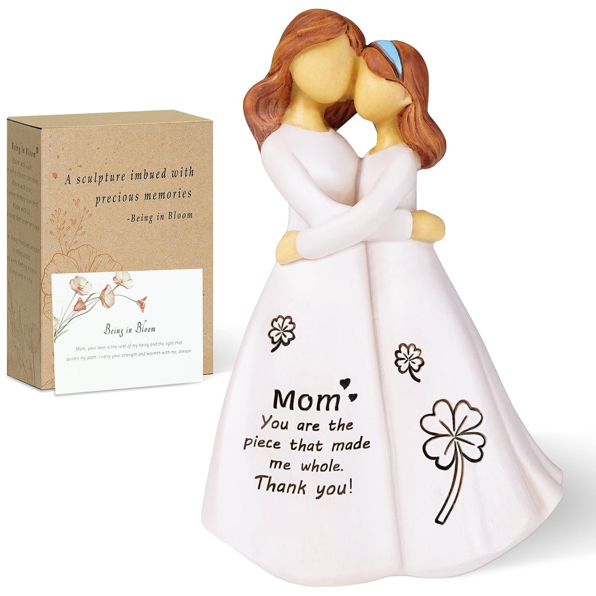 Being in Bloom mother-daughter figurine front view highlights tender bond as a keepsake.