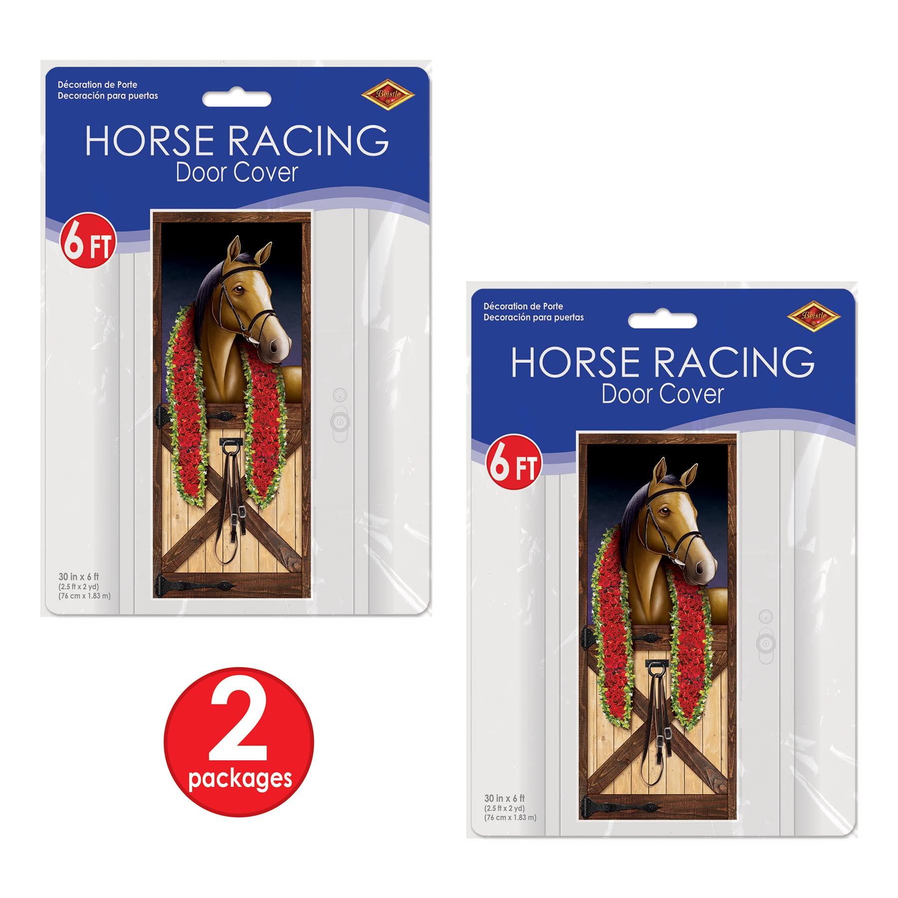 Beistle outdoor-ready door decor withstands weather for indoor or backyard celebrations.