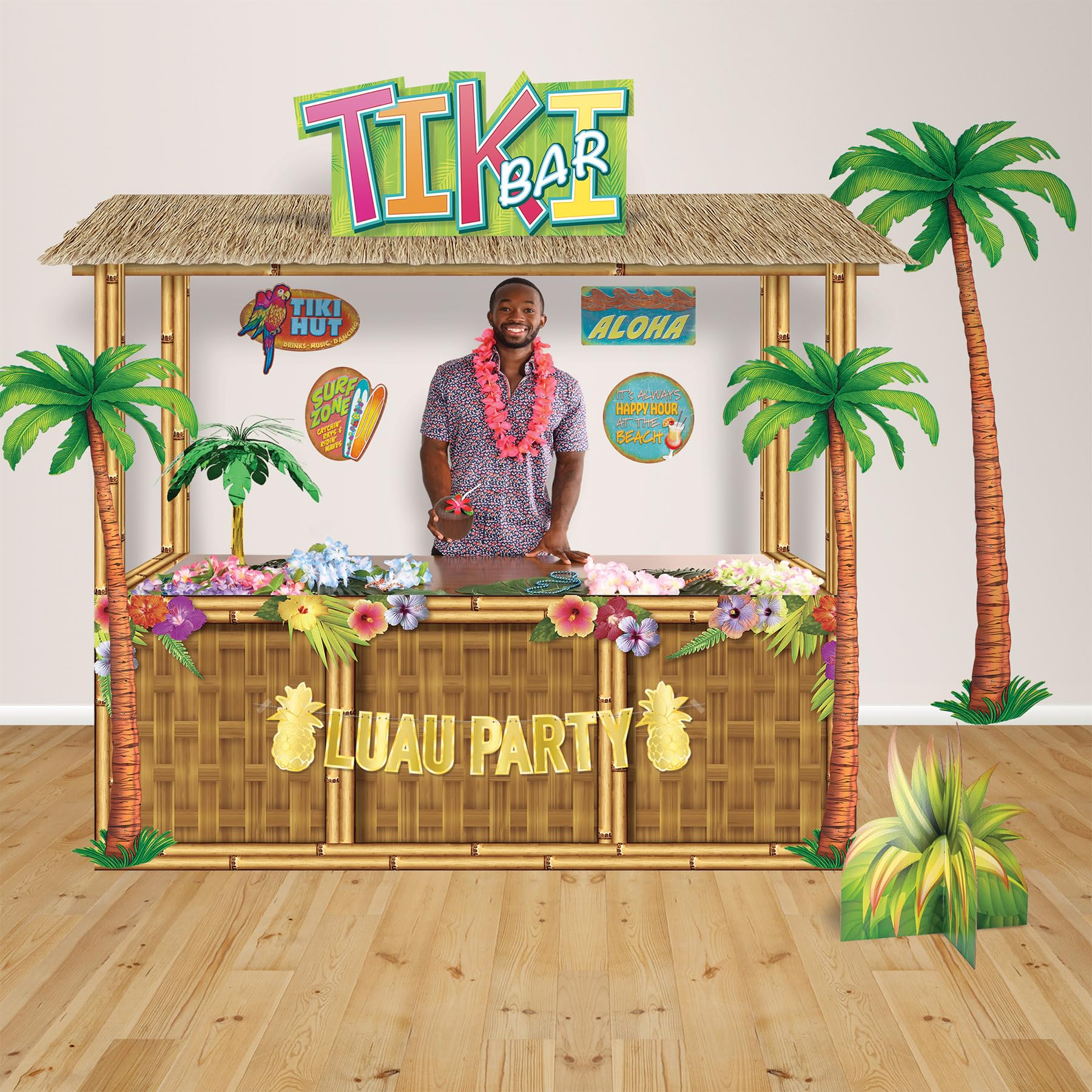 Beistle palm-tree wall backdrop for tropical ambiance at events