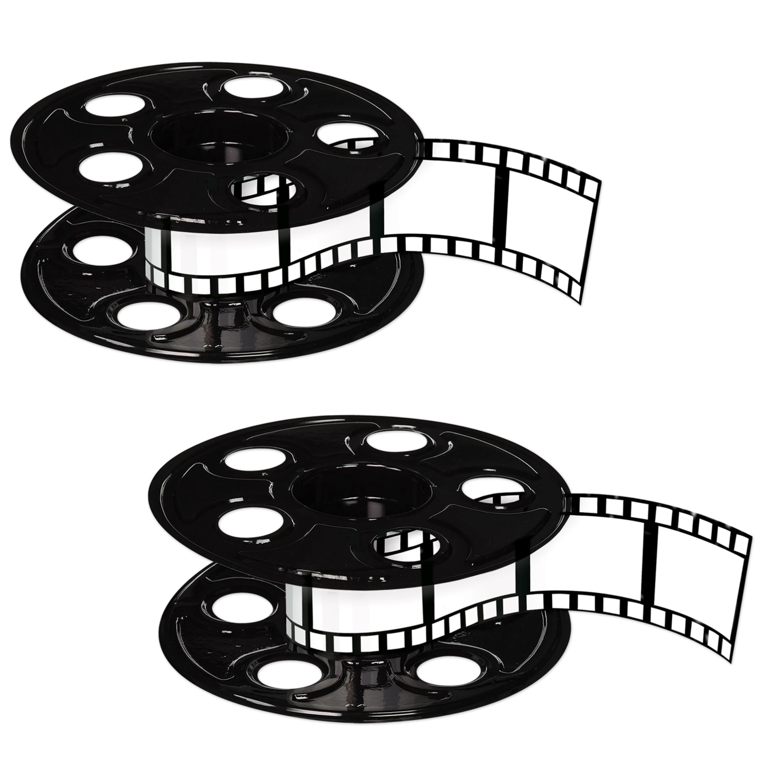 Beistle movie reel centerpiece featuring a 9-inch reel and 15-foot filmstrip for cinema-themed tables.