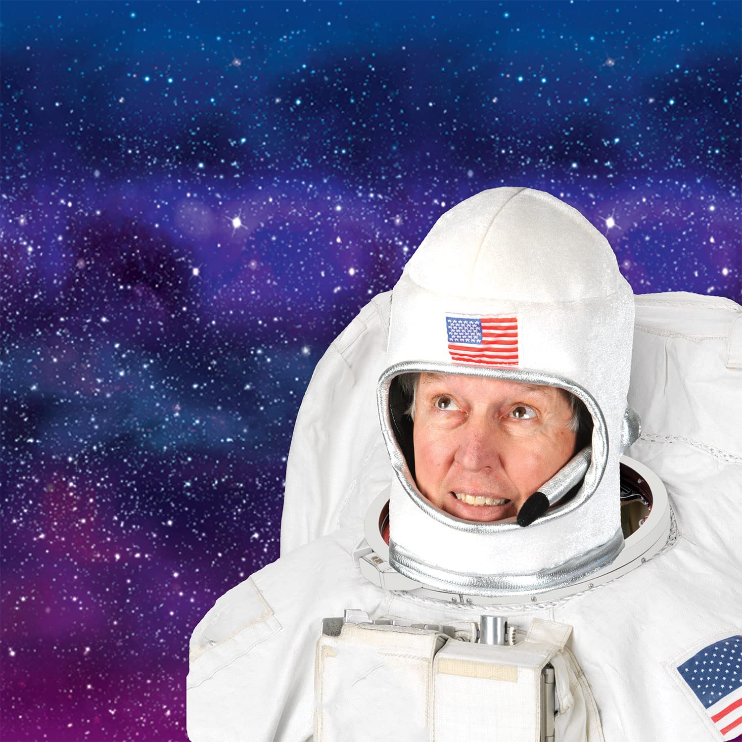 Beistle plush astronaut helmet inside measurement showing suitable adult sizing