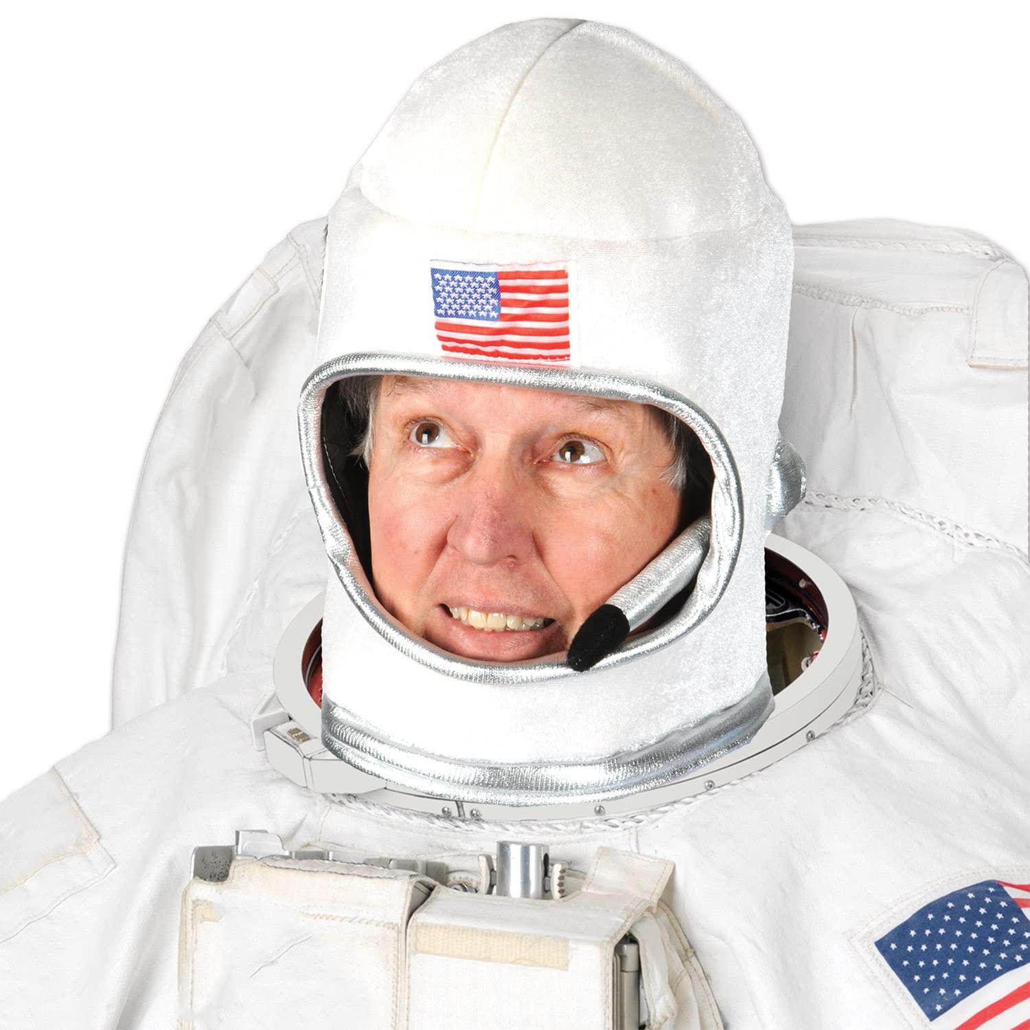 Beistle plush astronaut helmet side view highlighting comfortable fit for events