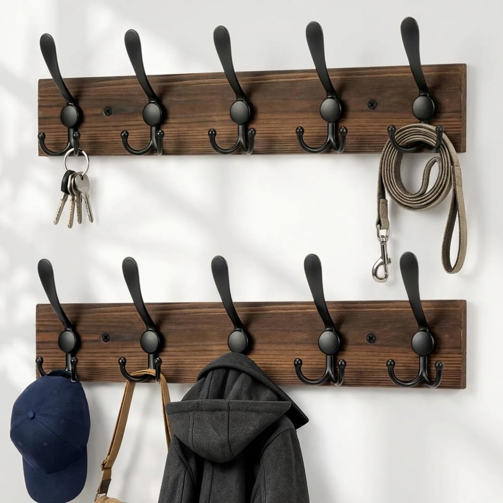 BEIUTAO wooden coat rack wall mount 2-pack on wall for organized space