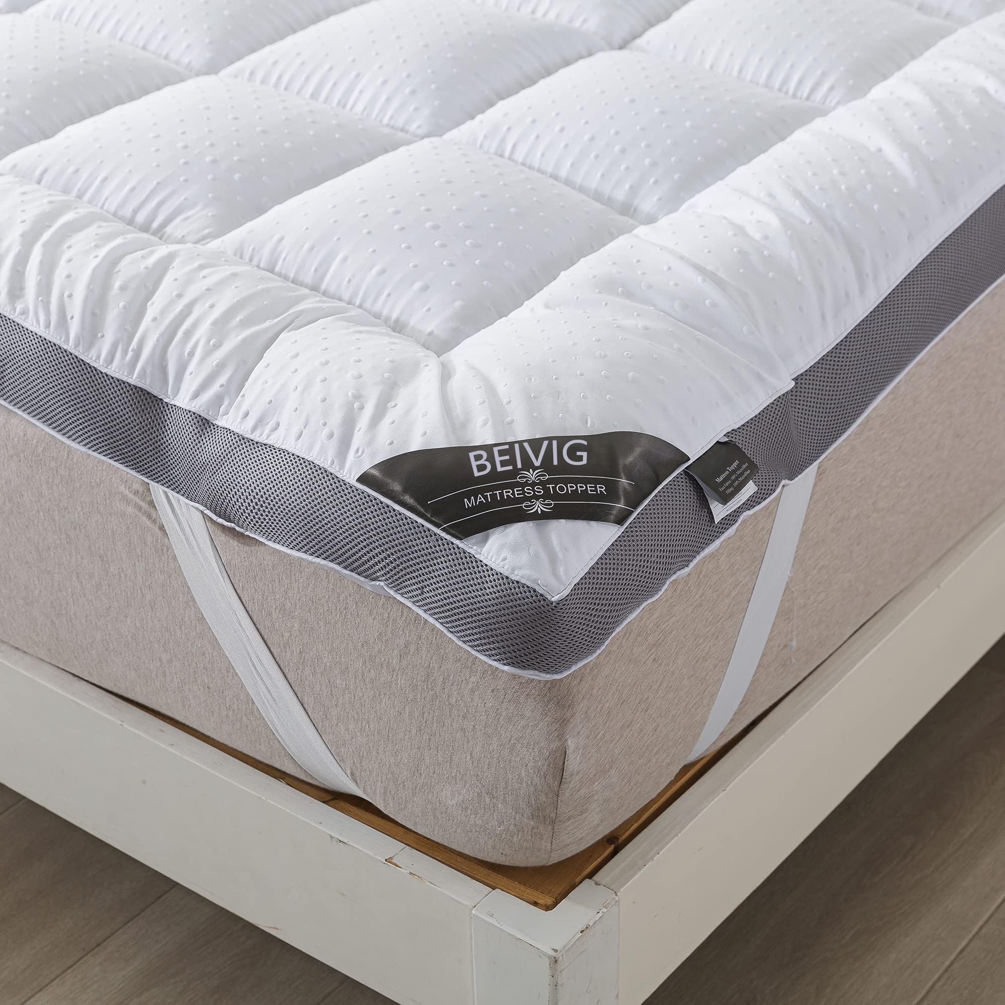 BEIVIG topper on bed in a cozy bedroom setup.