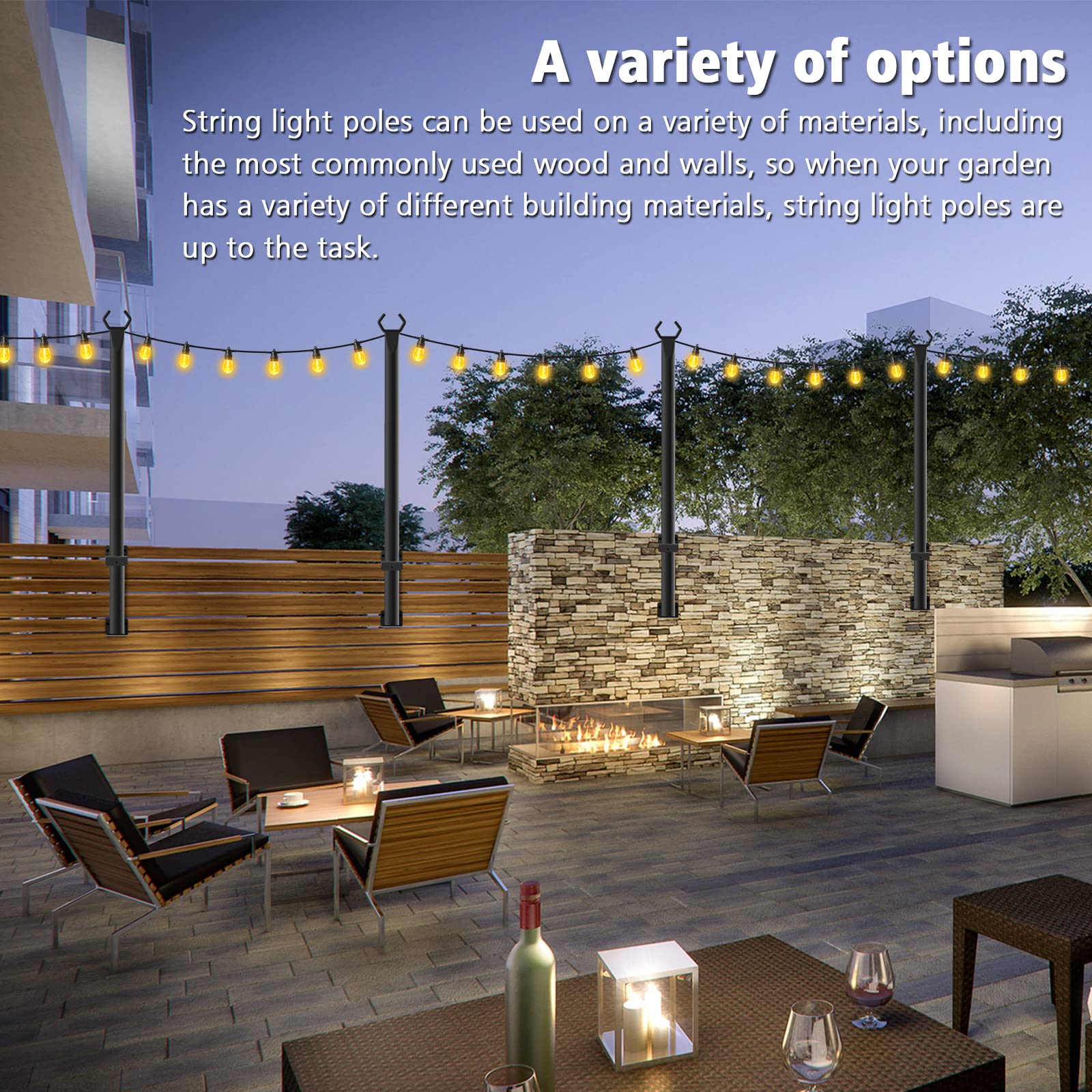 Beizelte wedding and party decor with light-pole framing for ambiance.
