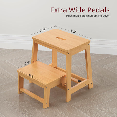 BEKVEM bamboo stool shows anti-slip pads protect floors during use.