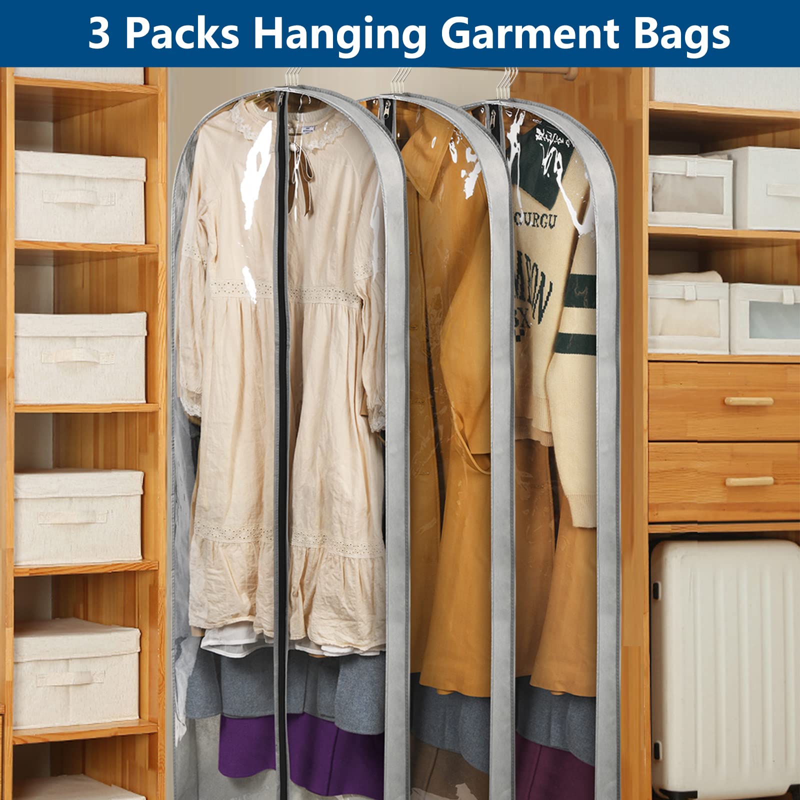 Belinlen garment bags, back view, breathable fabric protecting garments