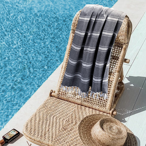 Belizzi Home chevron beach towel, easy-care machine washable for travel.