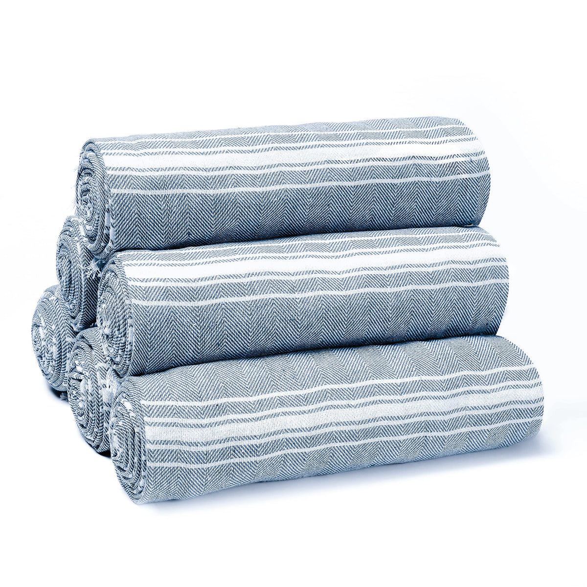 Belizzi Home peshtemal towel in navy chevron, oversized and absorbent for beach days.