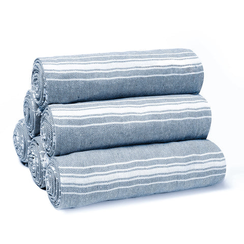 Belizzi Home peshtemal towel in navy chevron, oversized and absorbent for beach days.
