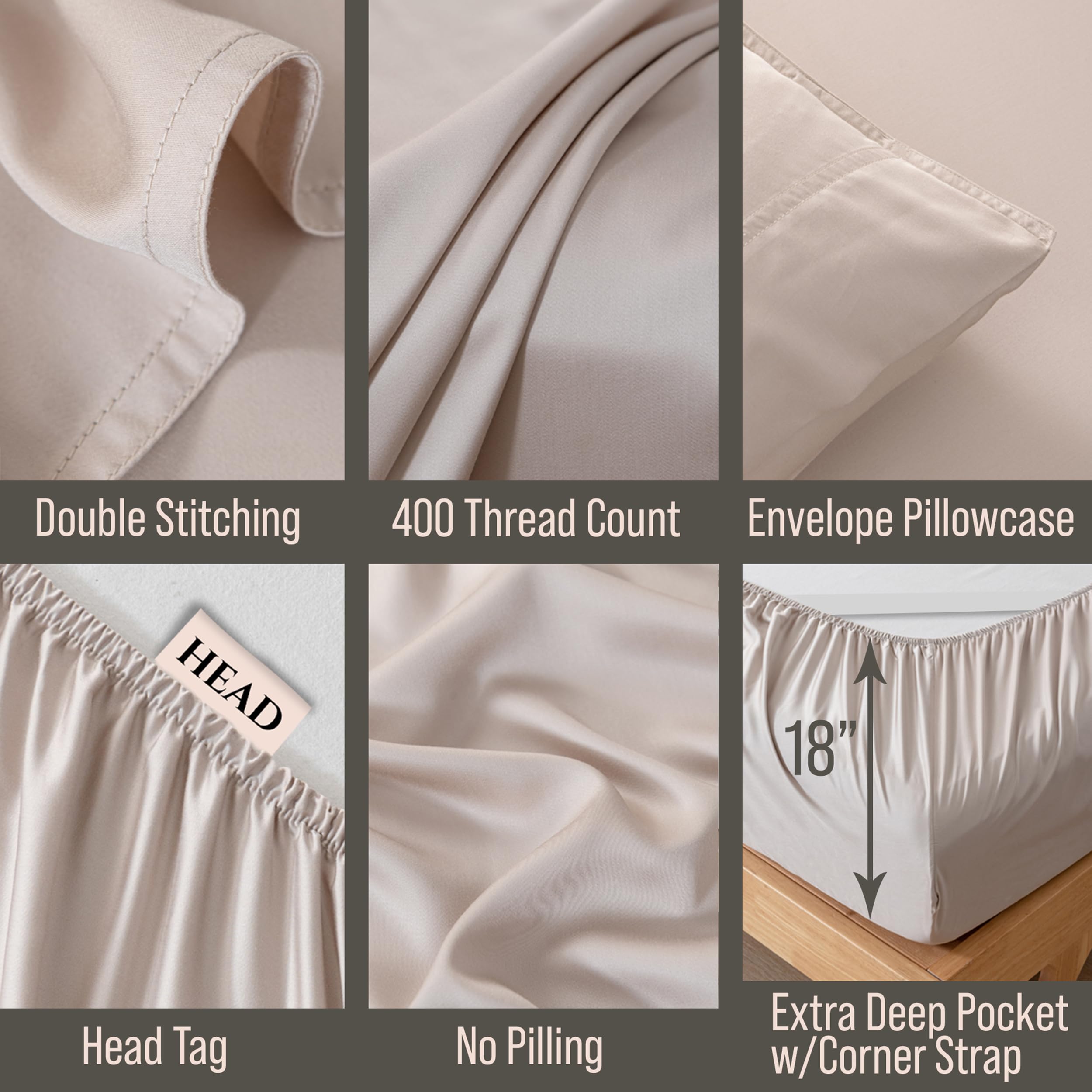 Bella Coterie 18-inch pocket fitted sheet in dune detail fits plush mattresses securely