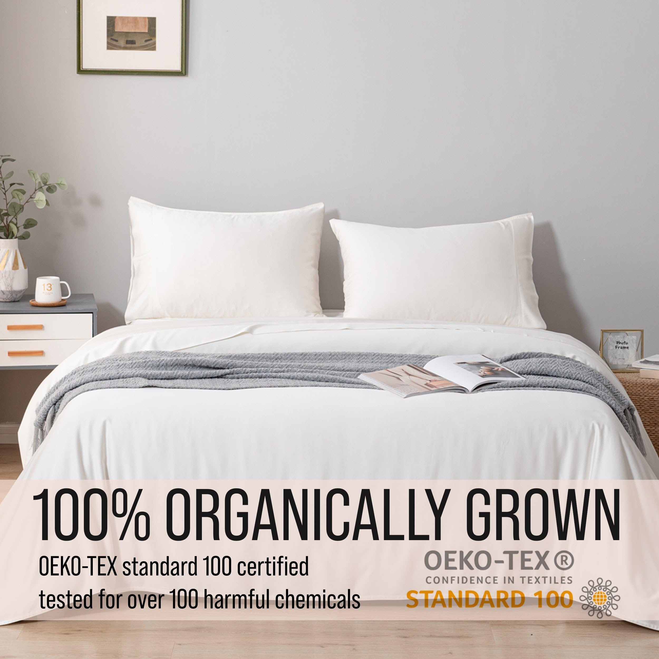 Bella Coterie bamboo sheets ivory 18-inch pocket on a plush mattress for secure fit