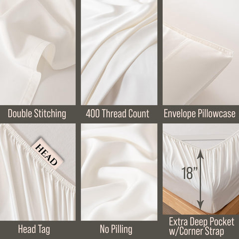 Bella Coterie bamboo sheets ivory bed setup with deep-pocket fit on mattress