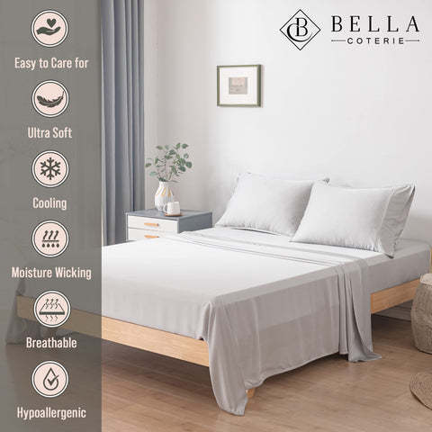 Bella Coterie bamboo viscose close-up texture highlights silky, breathable weave for cooling nights.