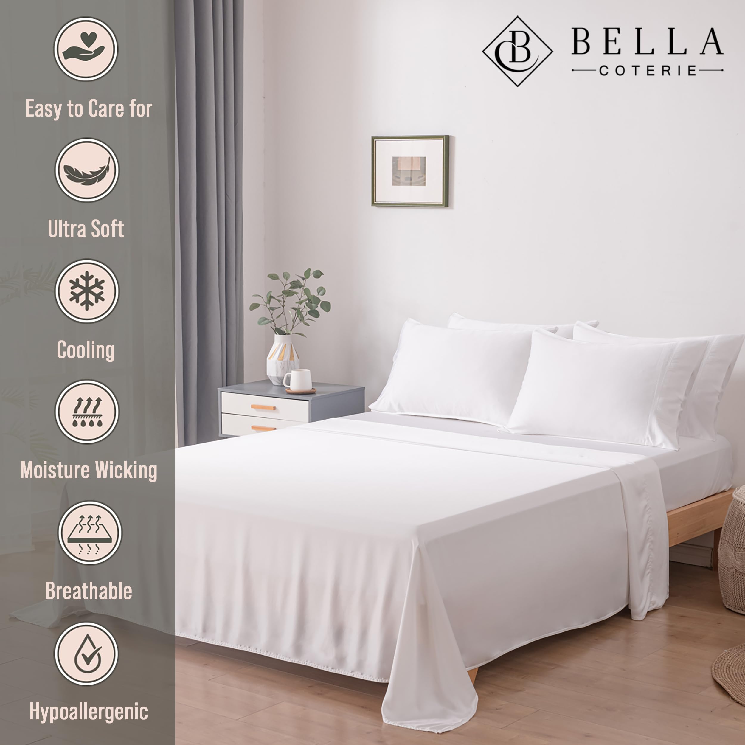 Bella Coterie bamboo viscose king sheet flat reveals silky texture for comfort